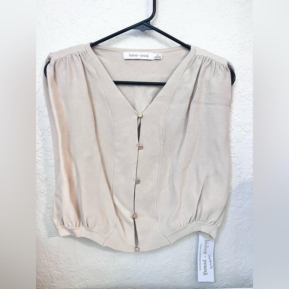 Bishop + Young Anthropologie ivory cream knit top small